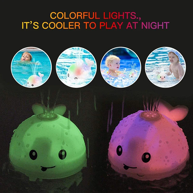 Baby Bath Toys Pool with LED Light Whale Spray Water Sprinkler Bathtub Bathroom Shower Swimming Toy for Toddlers Kids Gifts