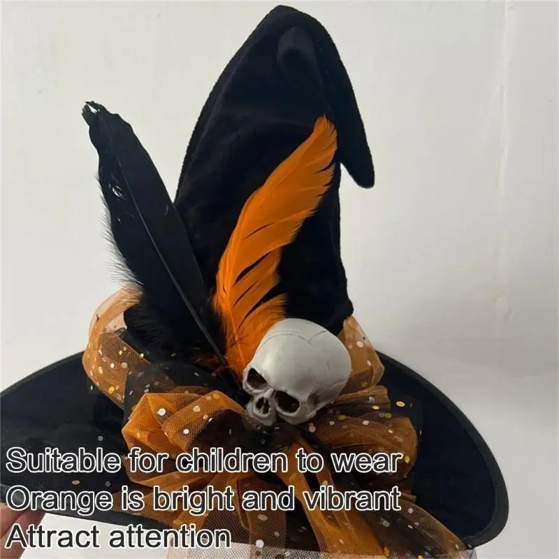 A52E Spooky Witch Hat pour Halloween Party Sequins Skull Accessories Nozard Hat Wizard