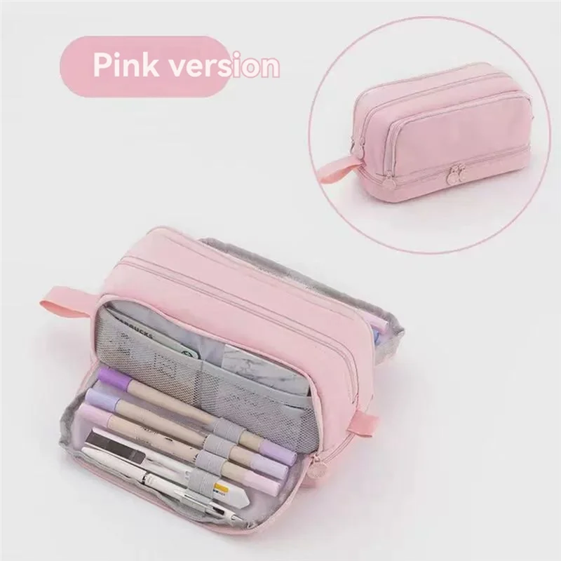 ABBO-Large Capacity Four-Opening Pencil Case Popular Pencil Case Uniform Pencil Case Multi-Function Simple Solid Color