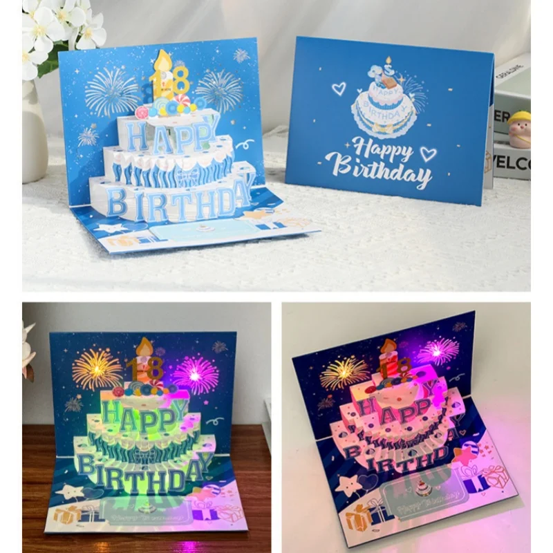 

3D Musical Happy Birthday Greeting Cards With Blowable LED Candle，Best Birthday Gift For Women Mom Dad Husband Wife Sister