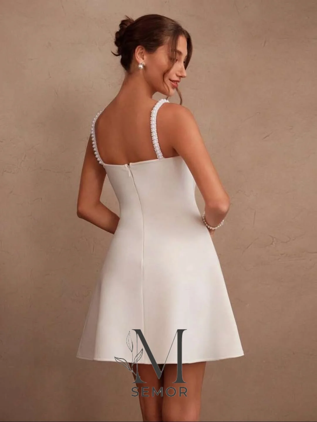 Semor Customized Short A-line Wedding Dresses Spaghetti Strap Square Collar Pearls Bridal Gown Elegant Vestido De Noiva 2026