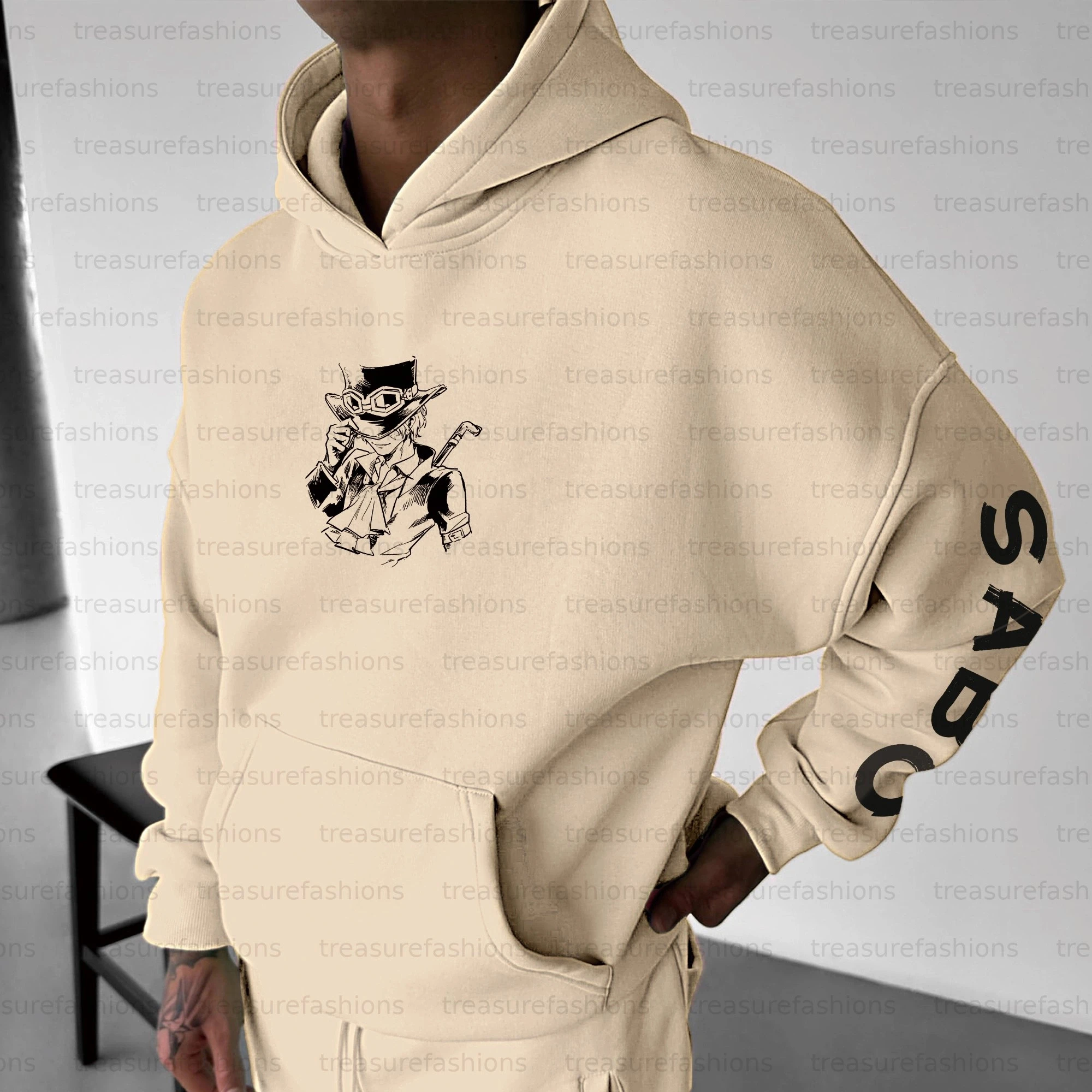 One Piece Fire Fist Ace Hoodie Portgas D Ace Beige Unisex Loose