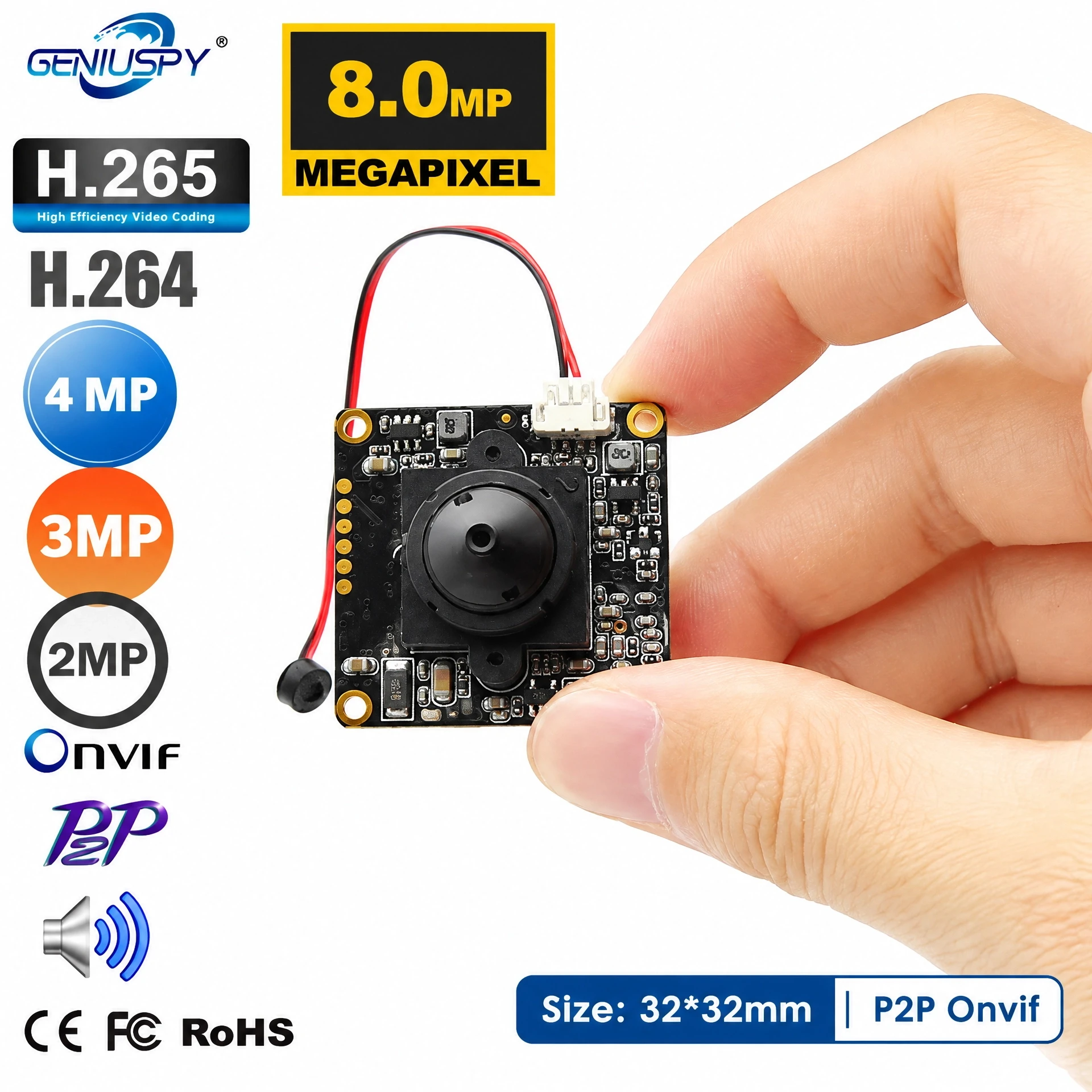 32x32mm RTSP Mini IP Camera Module 4MP 2560*1440 8MP 4k Low illumination ONVIF P2P Face Detection Radiator DC12V