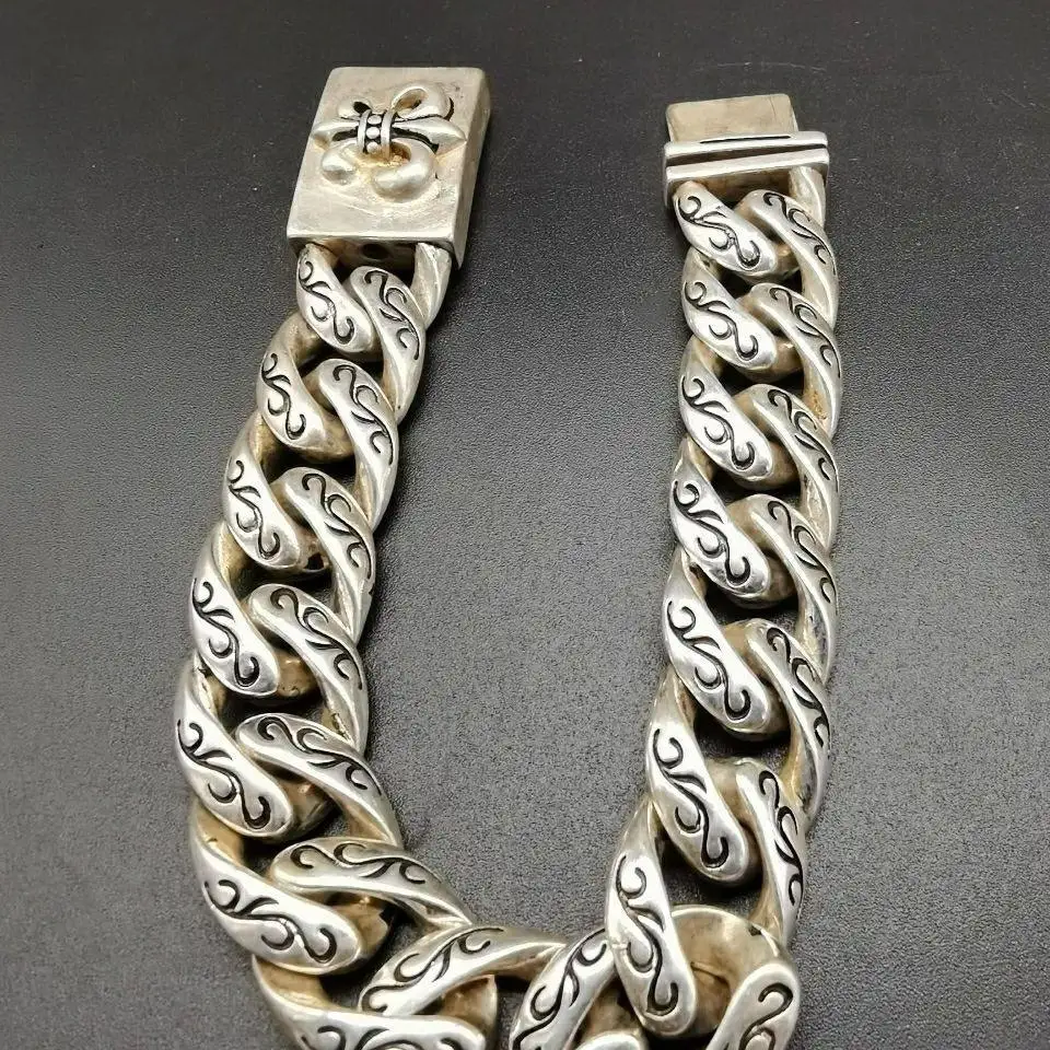 

Vintage old Tibetan silver bracelet and necklace, manly and imposing handmade bracelet, craftsmanship