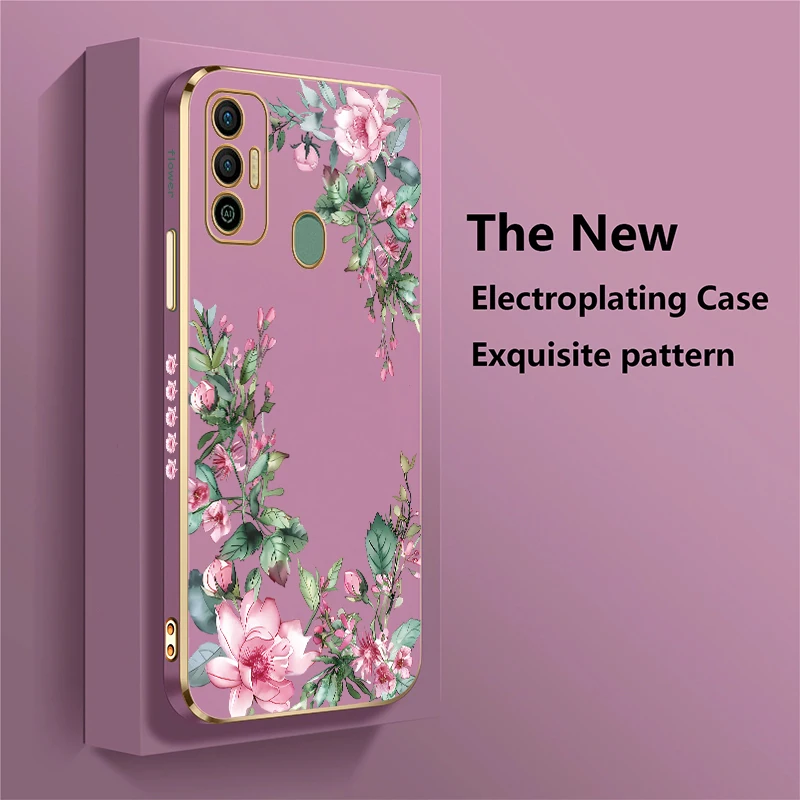 حافظة لهاتف انفينيكس تكنو سبارك 20 20C 7 8 10 Pro 8C 7T 5 Air 5 6 Go 2024 2023 2022 2021 2020 غطاء مقاوم للصدمات مطلي بالزهور