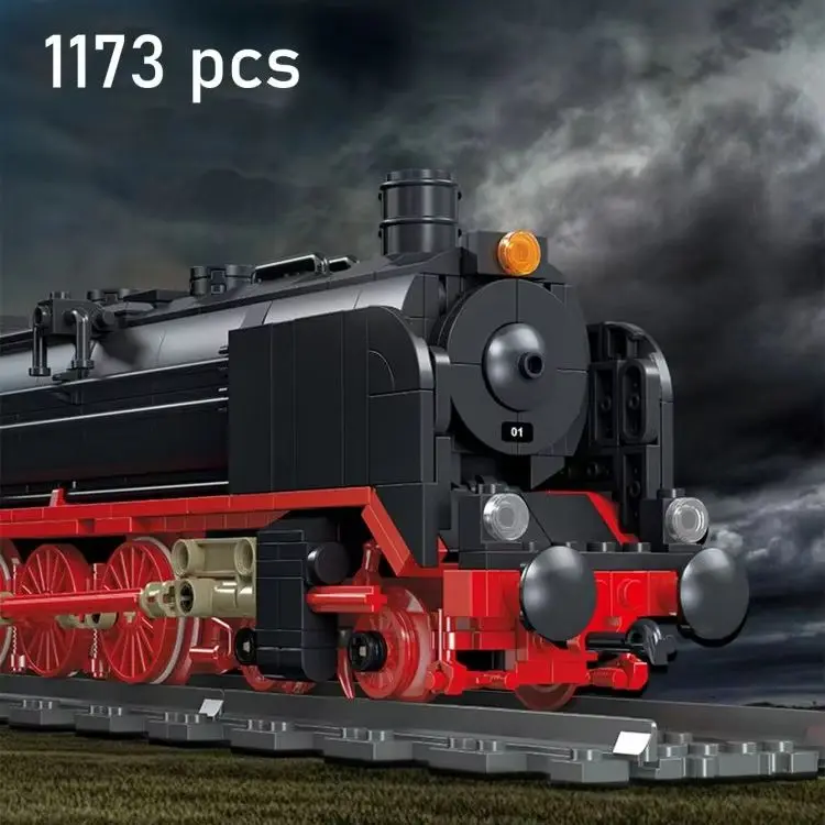 Classic Train Building Block Train Kits German BR01 Steam Locomotive Building Bricks DIY 1173pcs Rail Train Bricks Toys