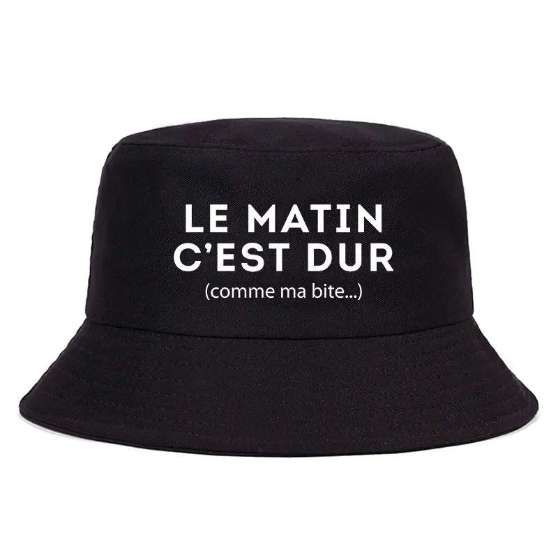 Adulto reversível bob le matin c'est dur come ma mordida impressão balde chapéu unisex hip hop engraçado verão streetwear sol pescador boné