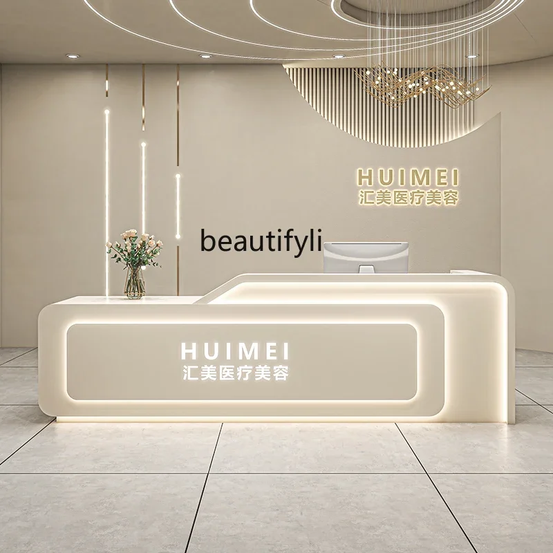 Customized Stainless Steel Cashier Beauty Salon  Company Front Desk Barber Shop Simple and Light Luxury Bar Counter