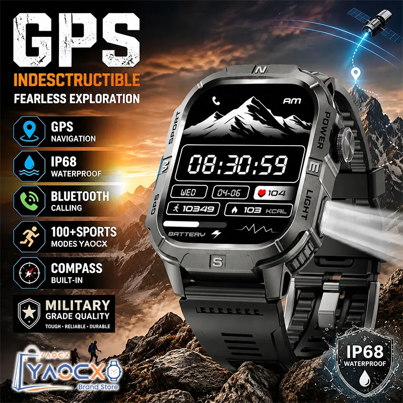 

2026 GPS Sports Smart Watch Men Outdoor LED Flashlight Compass 3ATM Waterproof Heart Rate Wireless Calling 540mAh Smart Watch