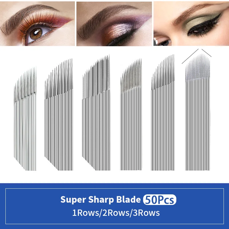 

50pcs Disposable Microblading Eyebrow Needle Blade 1/2/3 Rows 14/15/16/17/18Pin Permanent Makeup Embroidery Blade Tattoo Needles