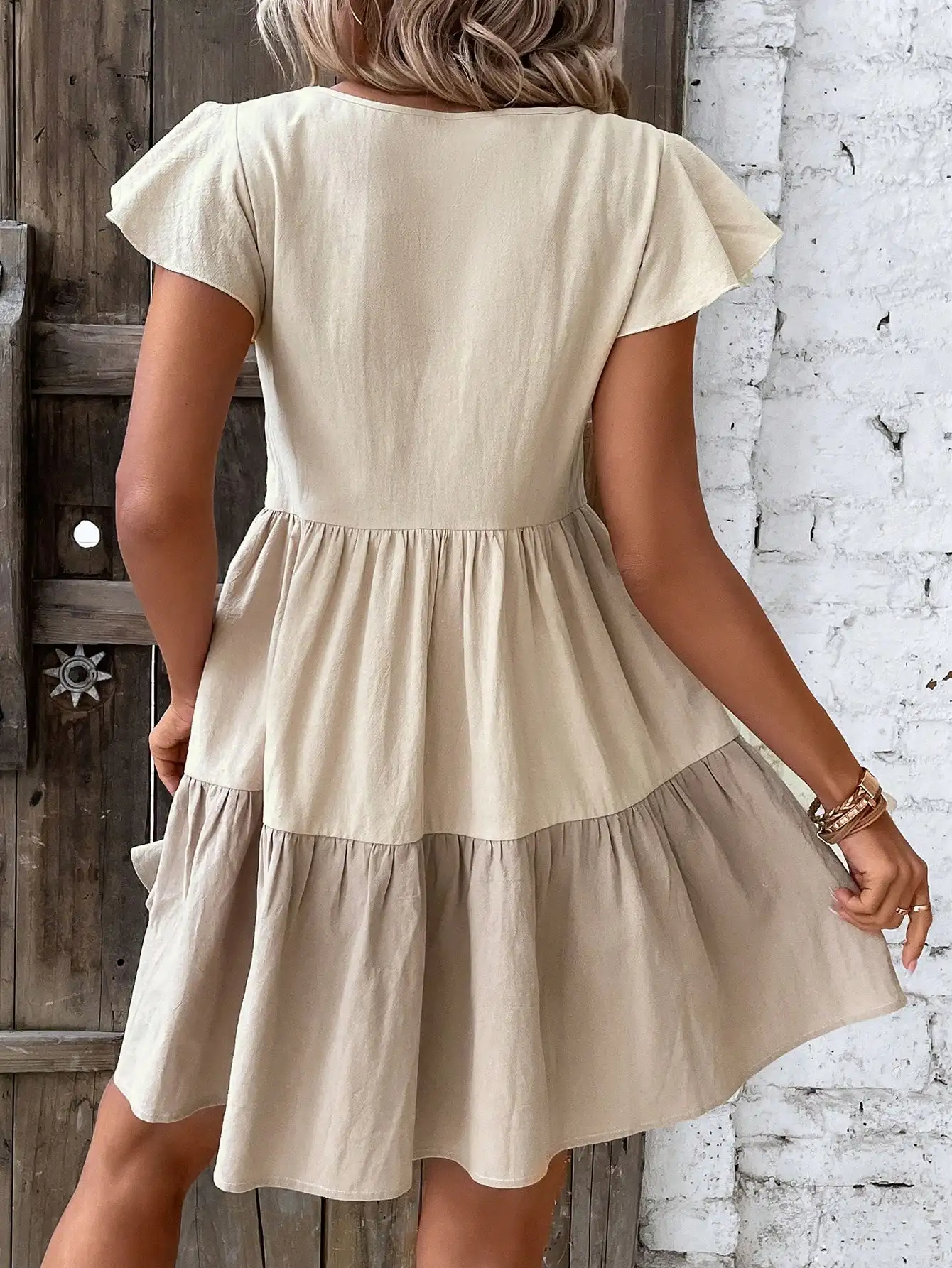 

Keyhole Neckline Ruffle Hem Smock Dress Beach Vacation Outfit Women
