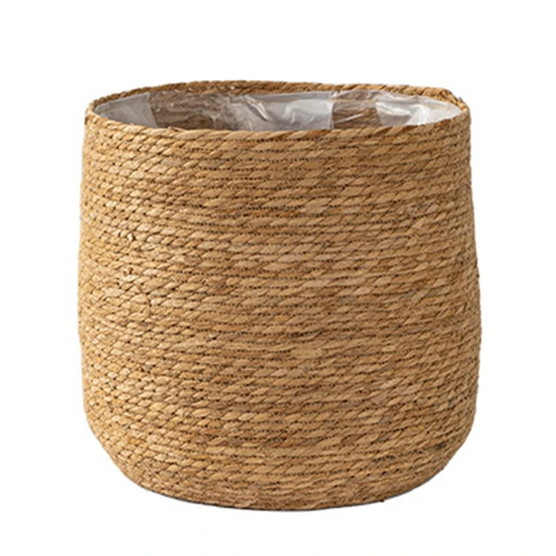 Seagrass Flower Pot - Woven Plant Pot - Decorative Plant Basket With Plastic Film Insert In Boho Style