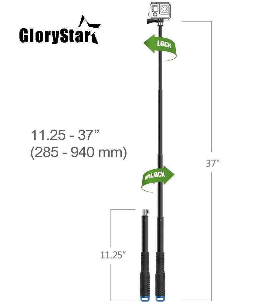 37 ''ل GoPro للتمديد يده بوف القطب تلسكوبي ترايبود Monopod + Wifi عن بعد حامل كليب ل الذهاب برو بطل 7 6 5 4 3 +