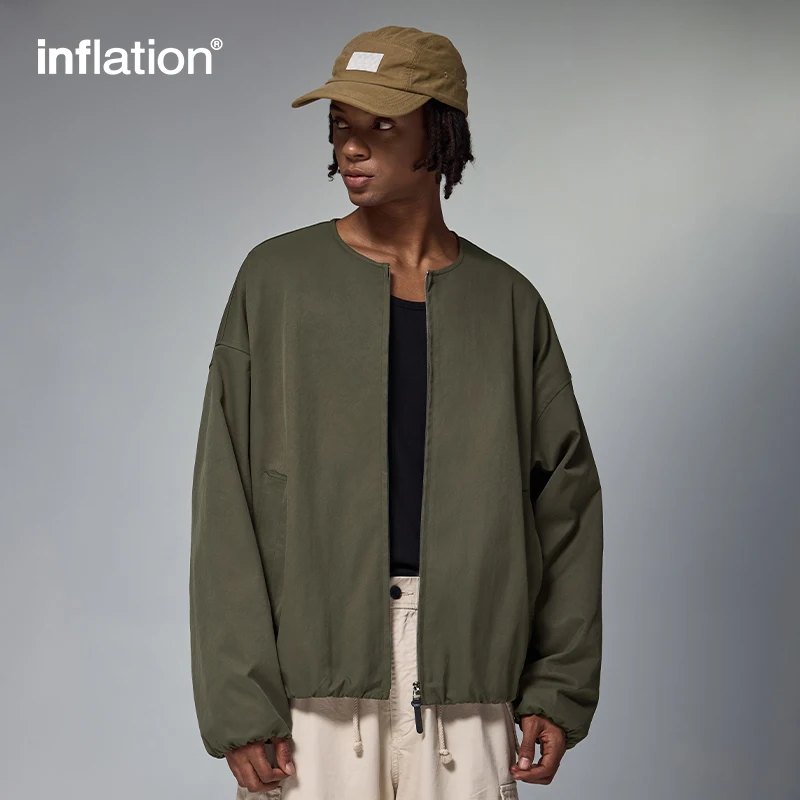 

INFLATION American Vintage Flight Jacket for Men Casual Collarless Baseball Cardigan Outerwear