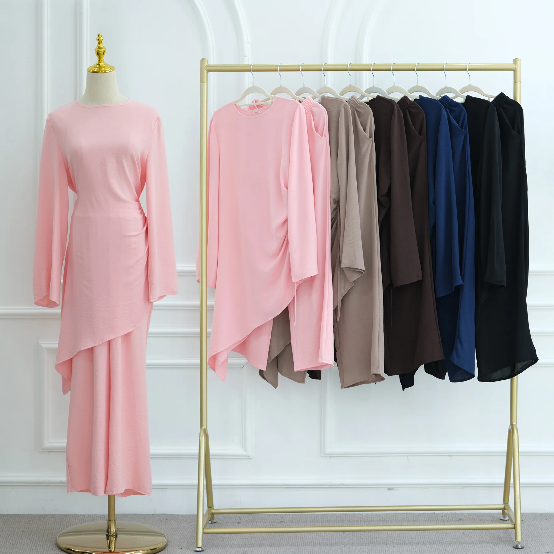 

Casual Muslim Suit for Women, Asymmetry Tunic Top + Elastic Waist Pants Modest Hijabi Matching Set Ramadan Eid Islamic Clothing