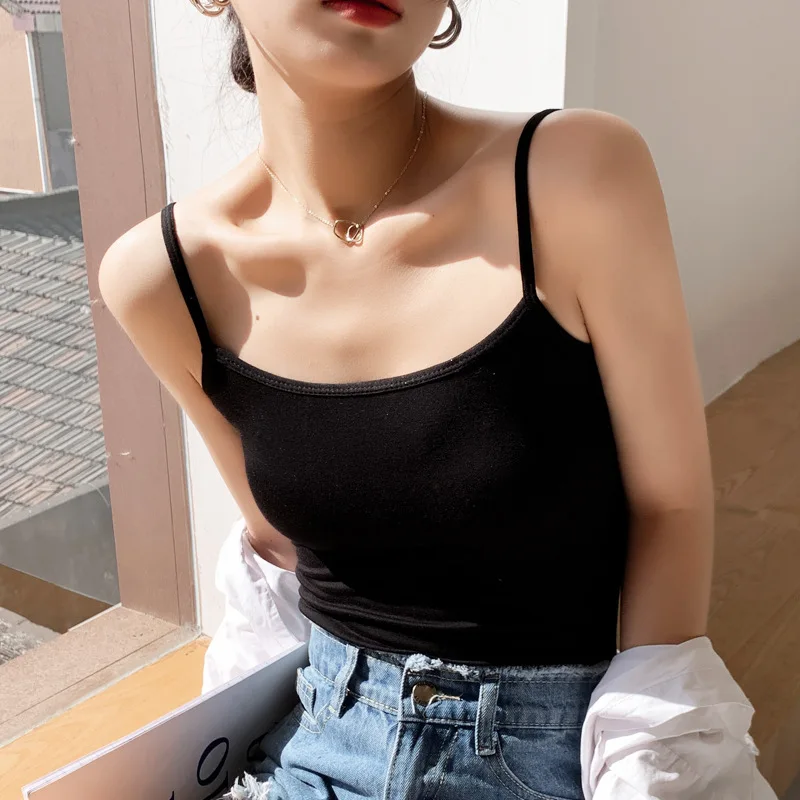 2024 New Fashion Women Spaghetti Strap Crop Top Summer Sleeveless Camisole Tube Top Female Basic Camisole White Tank Tops