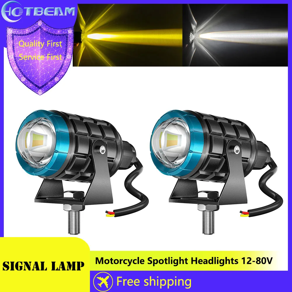 

Motorcycle Spotlight Headlights 12-80V Waterproof M1 White Yellow Dual Color LED 1600LM High Low Beam Integrated Moto Spotlights