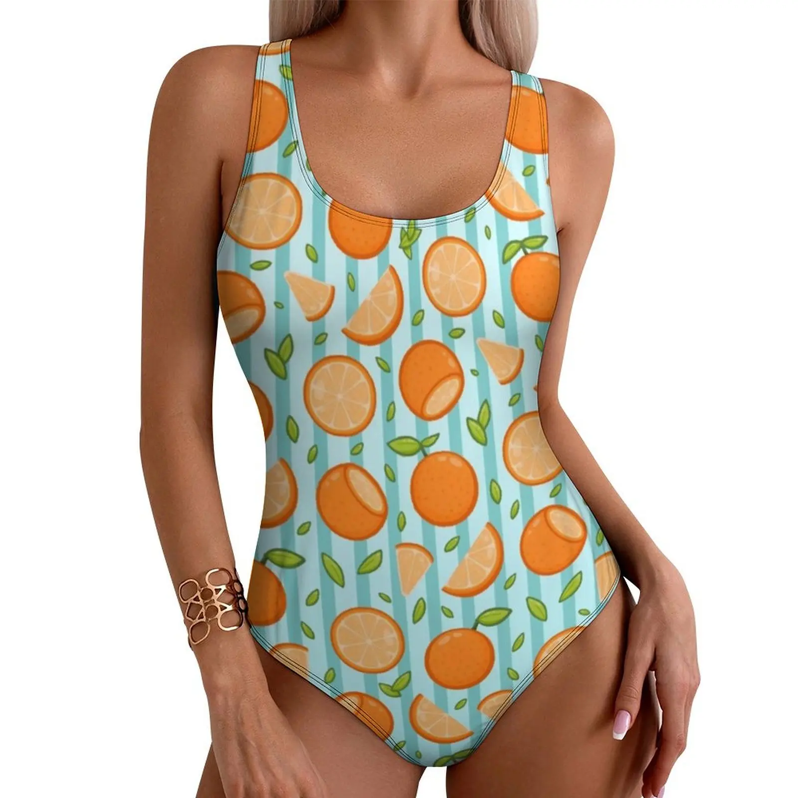 Orange Oranges Swimsuit Cartoon Fruit Print Push Up Swimwear One Piece Holiday Rave Bathing Suits Swimsuits Sexy Beach Outfits
