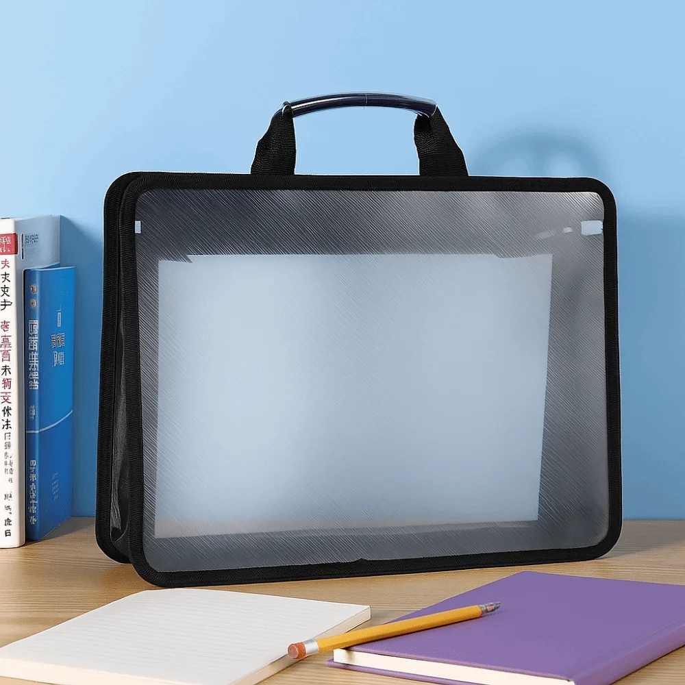 Borsa a mano A4 trasparente di grande capacità Borse con cerniera impermeabili Borsa portatile per studenti Borsa per documenti addensata Borsa per ufficio