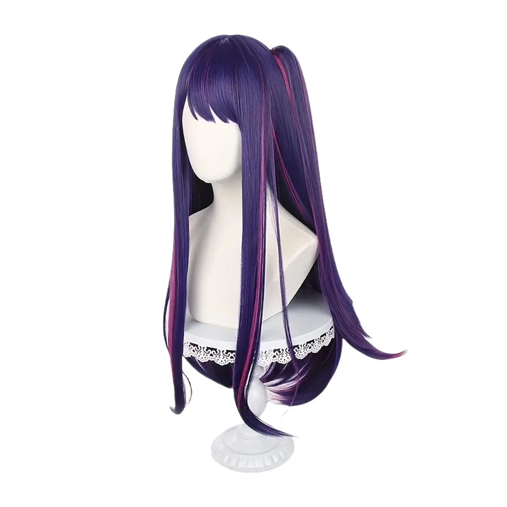 I Push The Kid Hoshino Ai Wig Cosplay, Wig Cosplay Anime ekor kuda tahan panas sintetik panjang ungu mawar merah muda