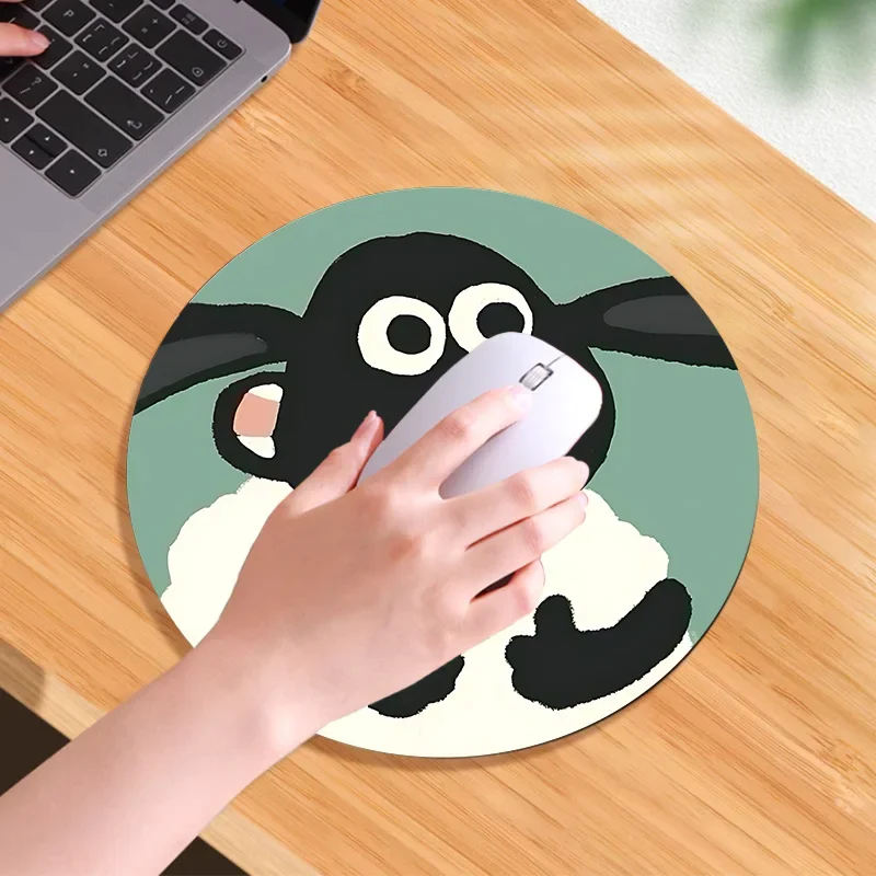 Cute Cartoon Lamb Round Mouse Pad Small Kawaii Sheep Desk Mat with Non-Slip Rubber Base for Laptop Office As Gift for Friend