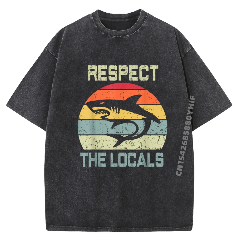 

Men Respect The Locals Shark Love Cool Design Couple Designer Clothes Men Camisas De Hombre Retro Washed Tshirt