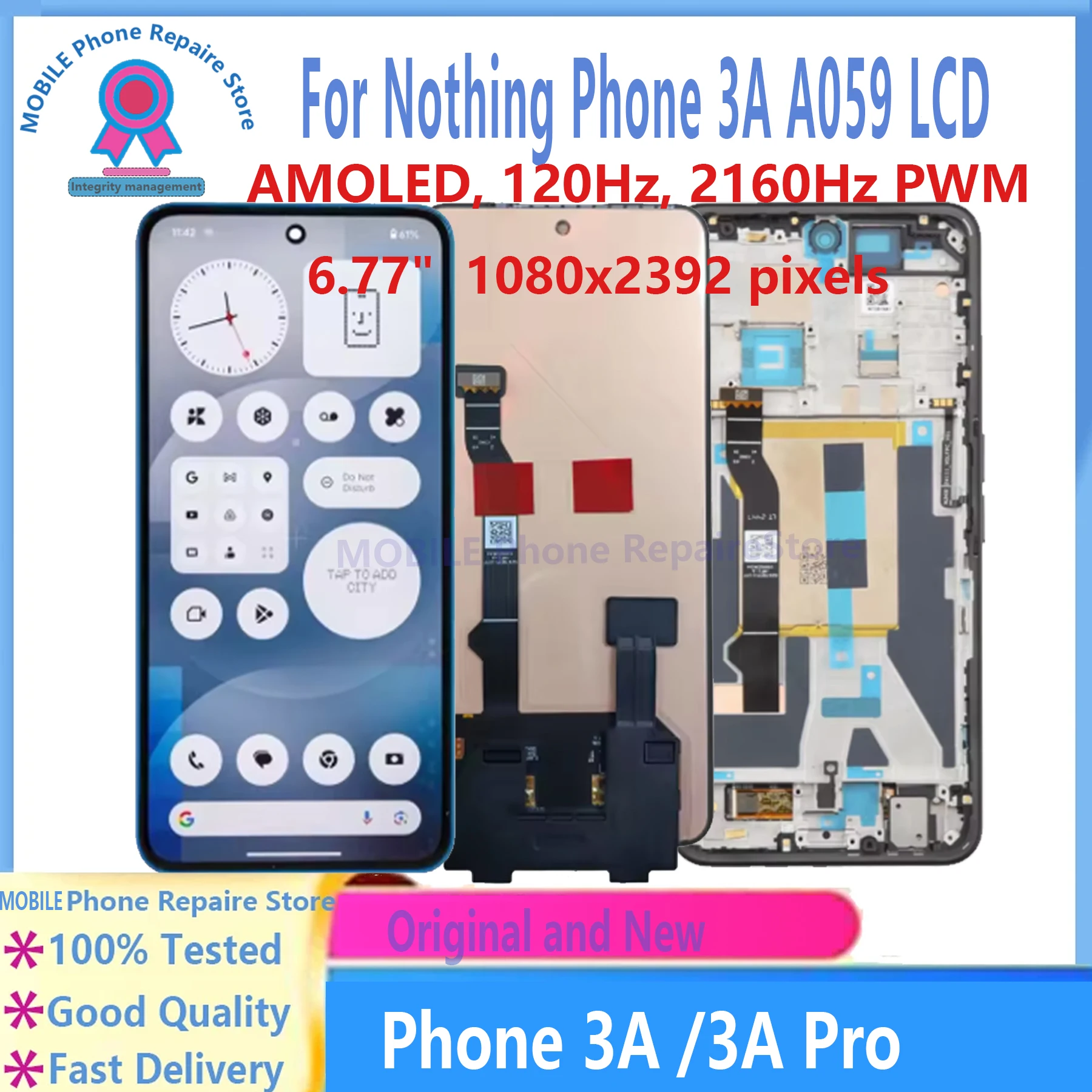 Nothing Phone 3a A059 LCD AMOLED 120Hz 디스플레이 터치 스크린 용 기존 6.67