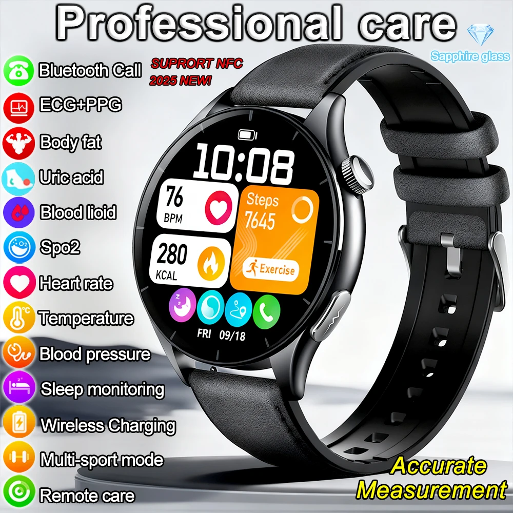 2025 nuevo NFC + ECG + PPG reloj inteligente de salud BMI ritmo cardíaco de grasa reloj de presión arterial 380mAh BT llamada IP68 pulsera deportiva impermeable