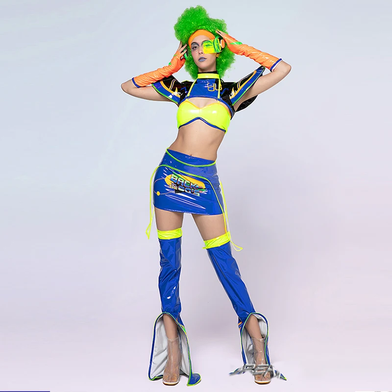 

Nightclub Bar Fluorescence Gogo Dancer Performance Wear Women Clubwear Music Festival Clothing Singer Band Stage Costume VDB8191