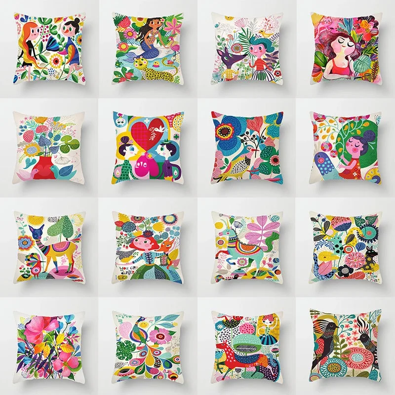 Office Decoration Pillowcase Colorful World Art Painted Pillowcase Luxury Home Decoration Cushion Cover