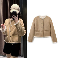 Women's Coat 2025 Winter New Style Camel Long-Sleeve Round Neck Double-Sided Jacket with Gold Button Decorations Casual Fashion