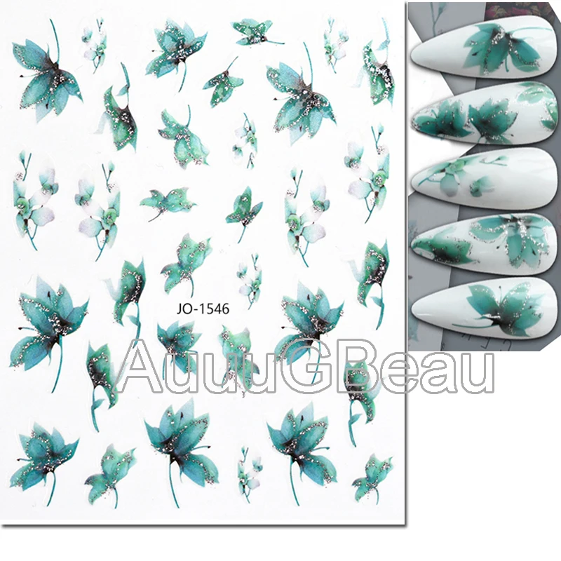 3d Nail Art Decals Elegant White Lotus Flowers Leaves Adhesive Sliders Nail Stickers Decoration For Nail Tips Manicure
