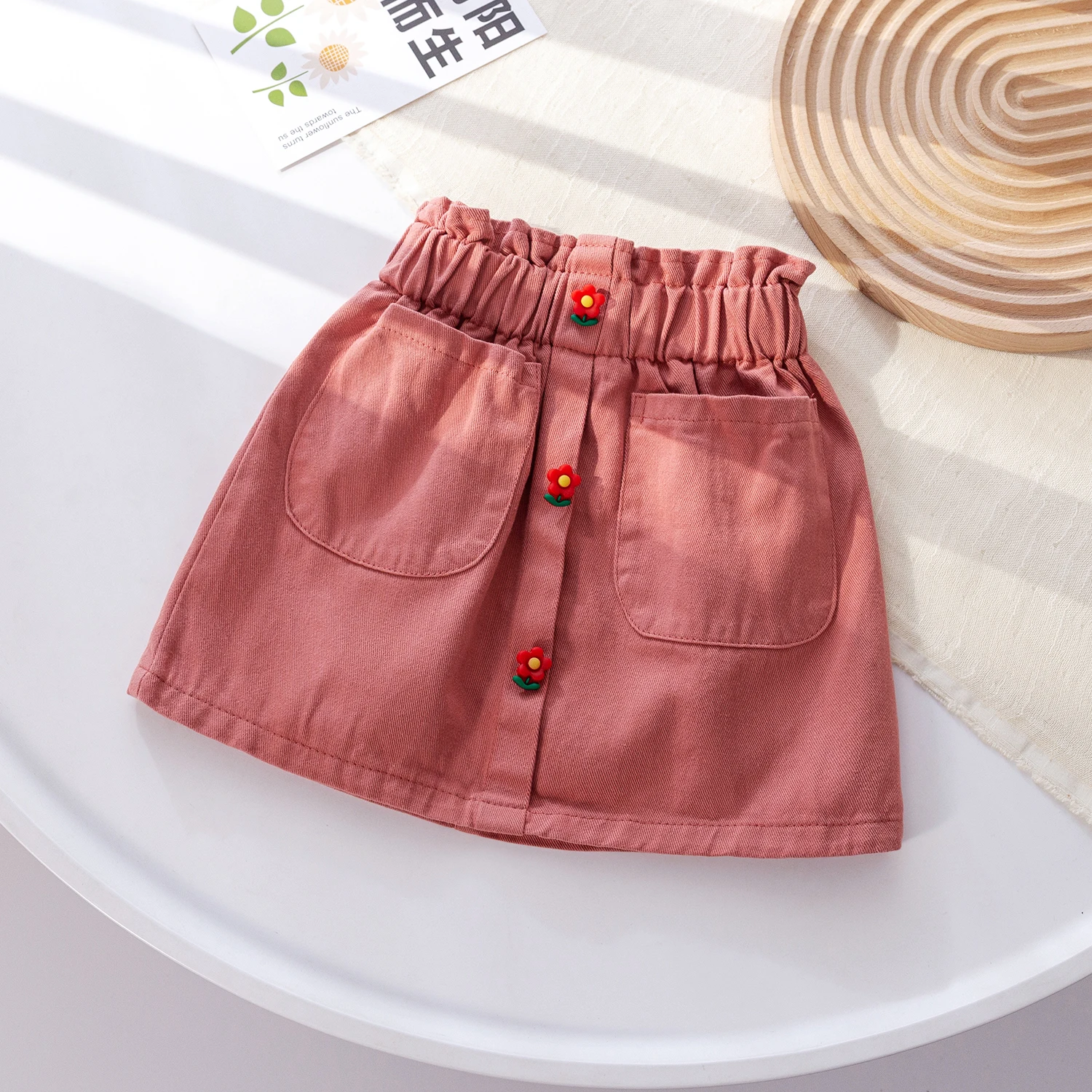 Summer Baby Girls Denim Skirt Elastic Waist Flower Buttons Short Skirt Korean Style Solid Color Casual Jean Skirt 1-6Years