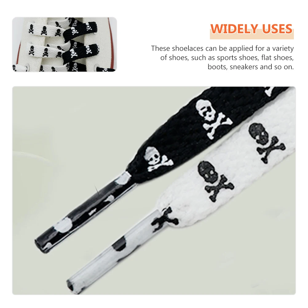 

Flat Shoelaces Skull Pattern Decorative Laces for Trainers Sneakers White Polyester Elastic
