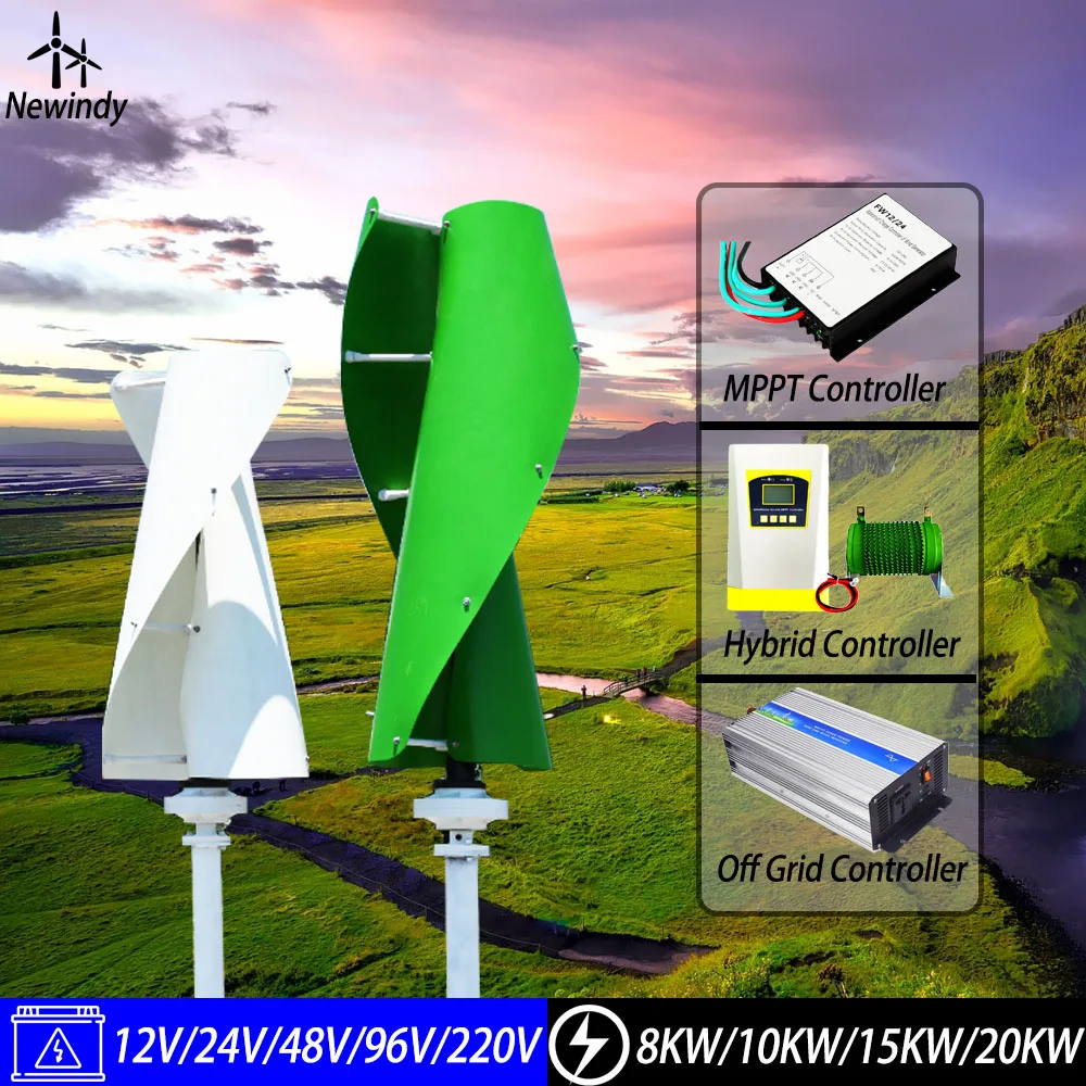 

New Energy Windmill 8000w 15000w 10000w 20000w 24v 48v 96v Vertical Wind Turbine Generator Maglev Generator MPPT Controller