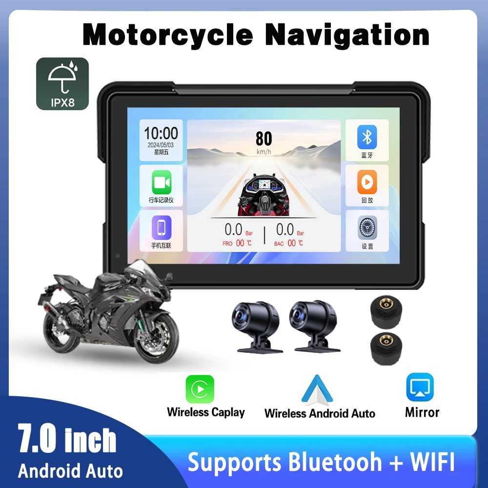 ETERNAL FAMIL 7 inch For Navigation Motorcycle Waterproof Carplay Display Screen Portable Motorcycle Wireless Android Auto