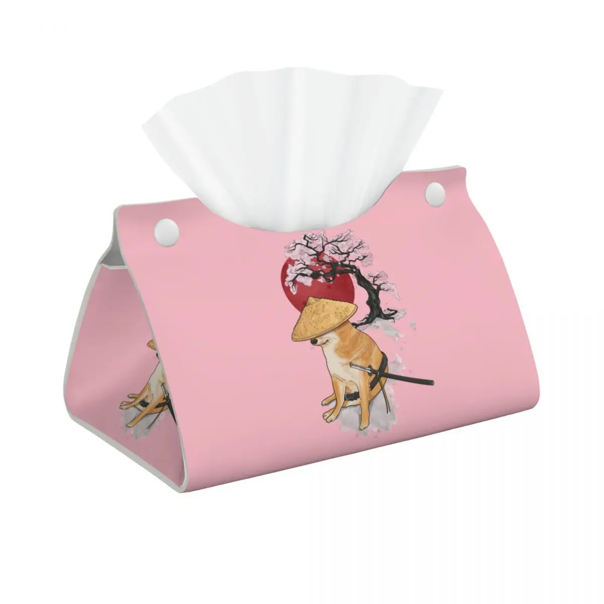 Custom Samurai Japanense Cheems Meme Tissue Box Cover PU Leather Rectangular Facial Tissues Holder for Bathroom