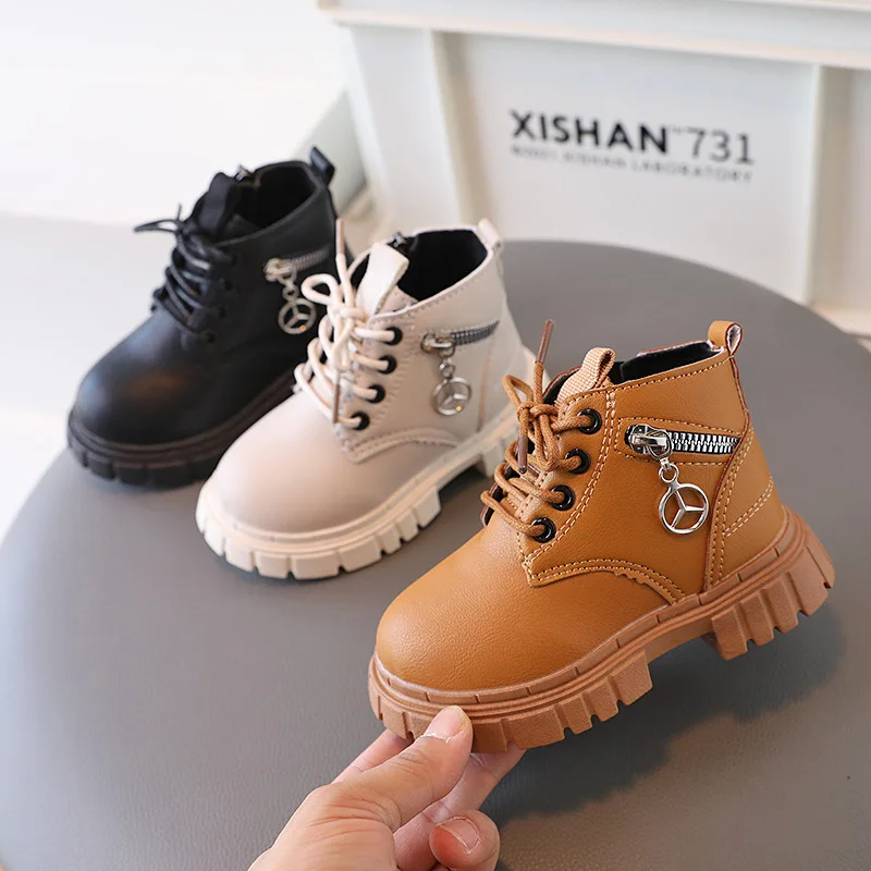 Autumn Winter Children Fashion Boots for Boys Short Boots 2023 New Girls Leather Ankle Boots Kids Yellow Black Fashion Sneakers