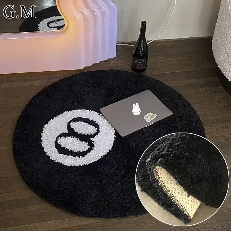 High Quality Simulation Billiards 8 Ball Area Rug Round Tufted Soft Chair Pad Anti-slip Bath Floor Mat Kids Room Bedside Carpet