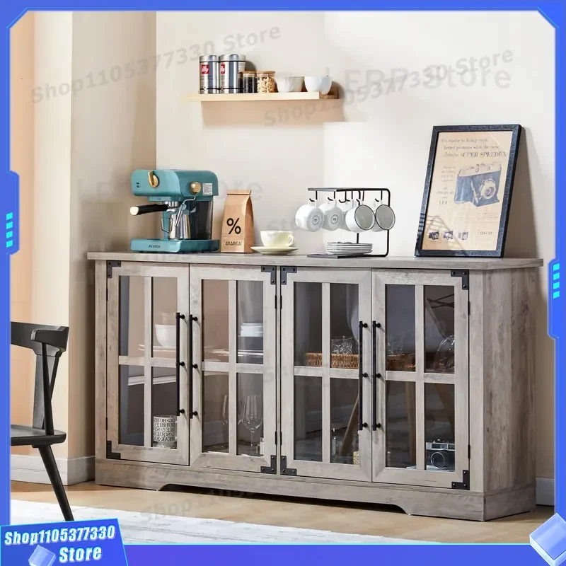 Retro French Style Glass Door Wine Cabinet Living Room Storage Bookcase American Contrasting Color Sideboard for Dining Study