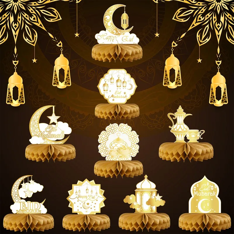 Eid Mubarak Paper Honeycomb Ornaments Ramadan Decoration For Home Eid Islam Muslim Party Decor Ramadan Kareem Mubarak Gifts Eid