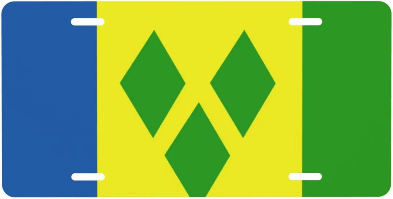 Flag of Saint Vincent and The Grenadines,Metal Tin Sign Trim Car Front Tin Sign, Suitable for Any Car 6 x 12 Inch (4 Holes)