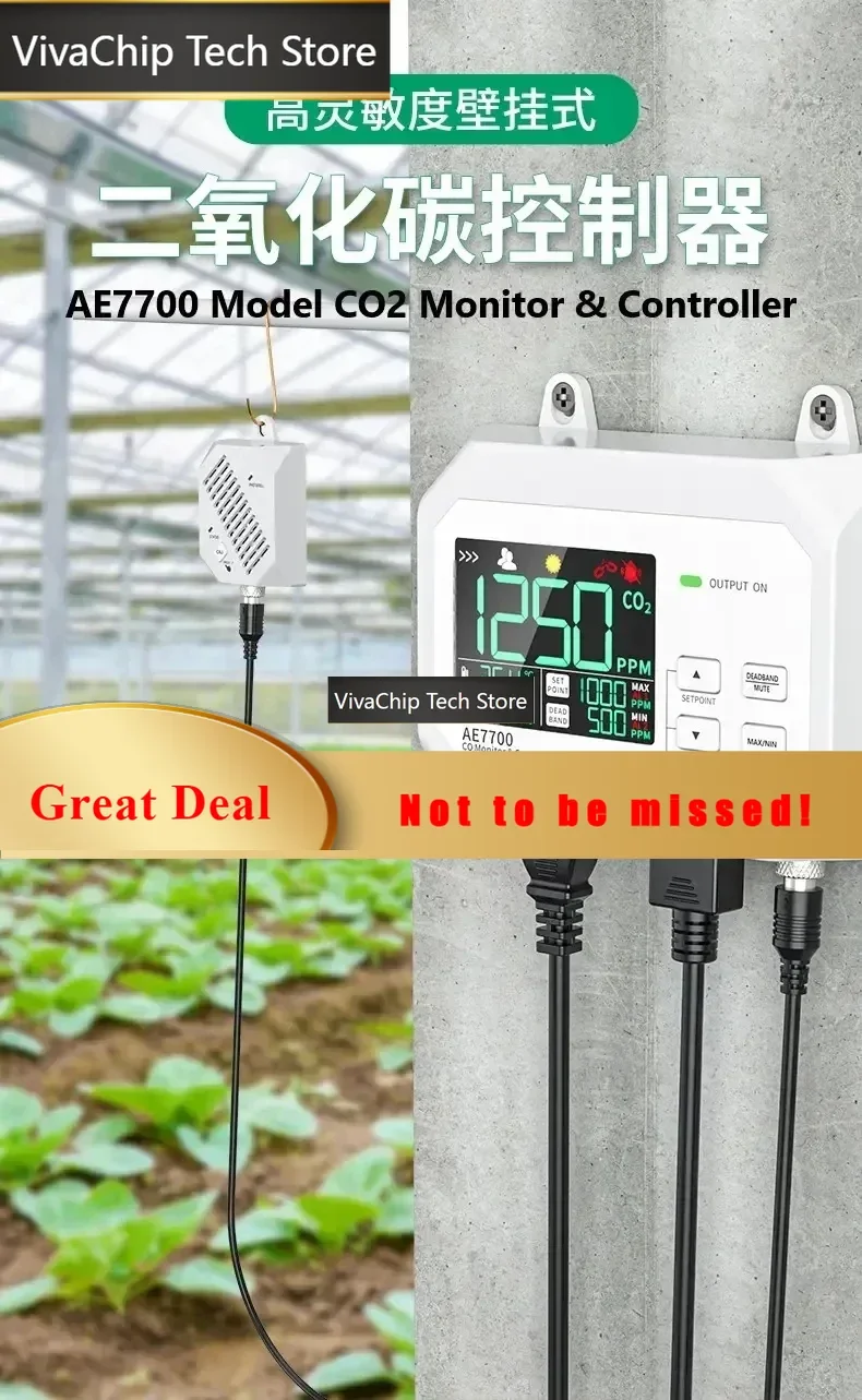 VivaCT/AE7700 Wall Greenhouse Digital Ventilation CO2 Detector Flower Carbon Dioxide Meter Planting Co2 Meter