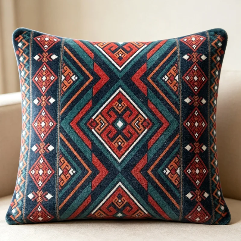 Bohemian Ethnic Style Long Hug Pillowcase Vintage Crystal Fleece Pillowcase Homestay Sofa Removable Washable Cushion Pillowcase