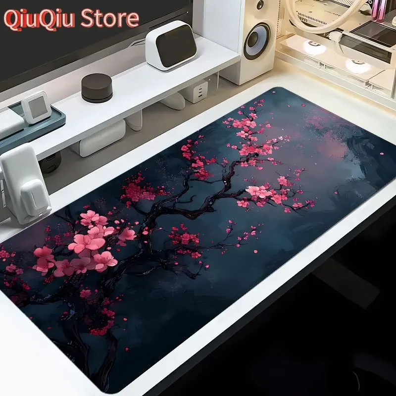 

Extra Large 88.9x40.64 cm Gaming Desk Pad & Mouse Pad - Pink Cherry Blossom Floral Desk Mat with Non-Slip Rubber Base, Stitched