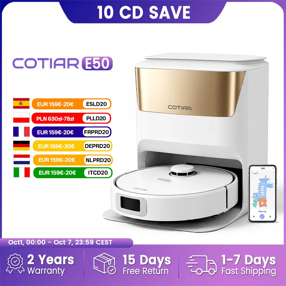 COTIAR Robot Vacuum E50 - Robot odkurzający i mop do podłóg z inteligentnym systemem nawigacji laserowej - $189.92