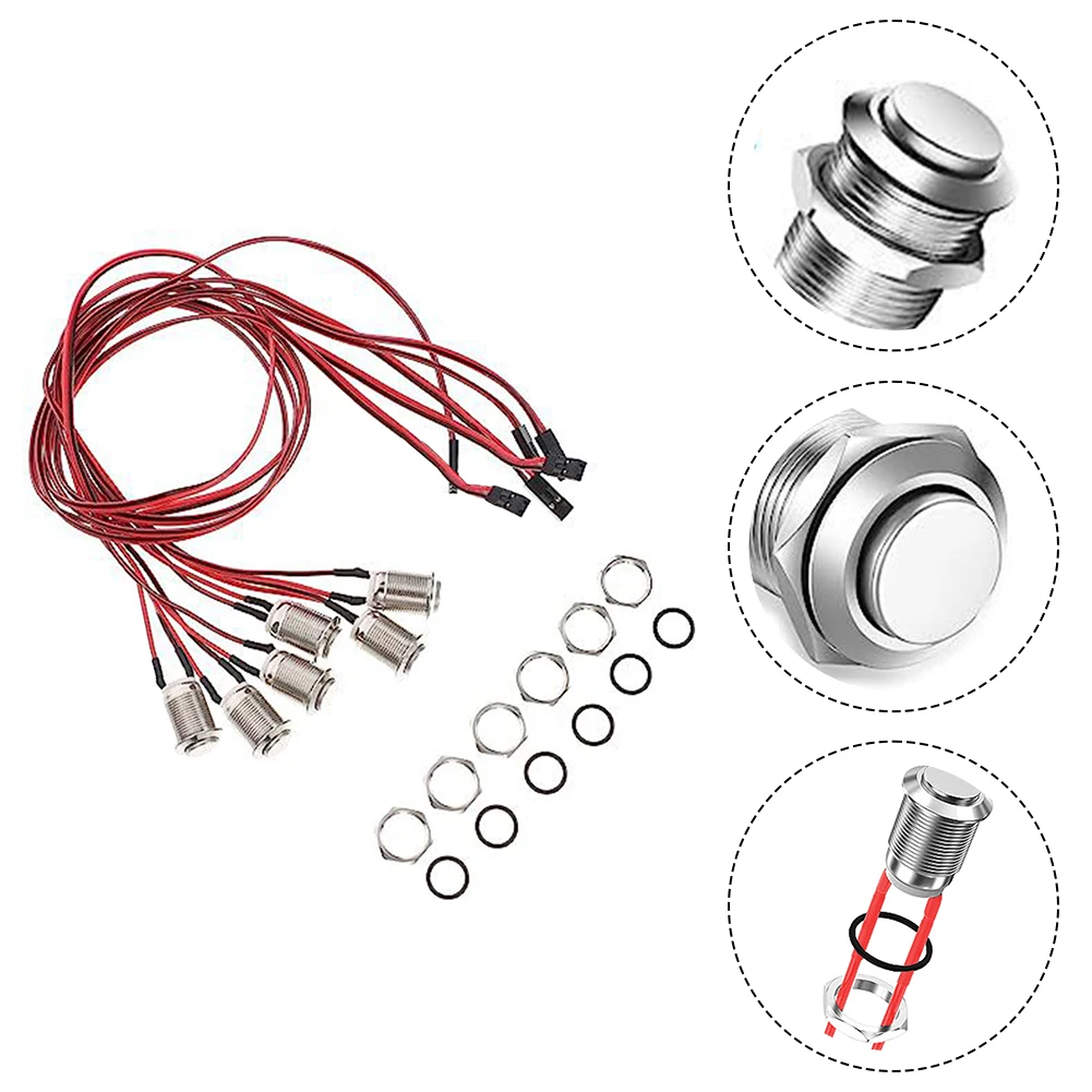 Compact 12mm Metal Push Button Switch Set 6pcs Momentary Action Switches with Prewired Connections for Easy Integration