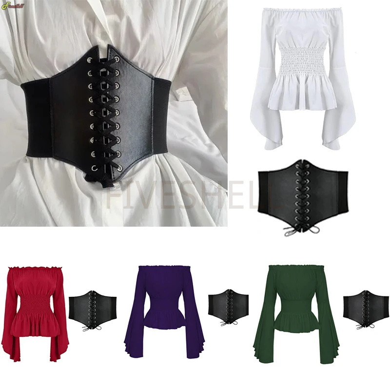 Women Vintage Renaissance Blouse Peasant Off Shoulder Sleeves Shirt Boho Steampunk Pirate Medieval Cosplay Costume Corset Top