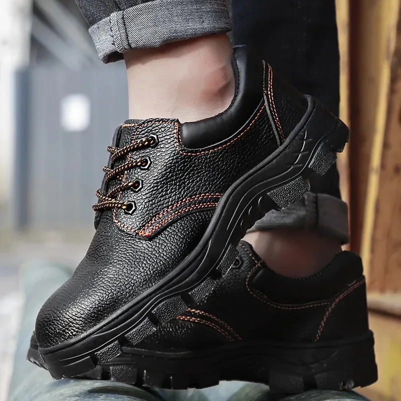 أحذية عمل جلدية مقاومة للماء للرجال، أحذية رياضية مضادة للسحق والثقب، أحذية أمان خارجية برؤوس فولاذية للرجال