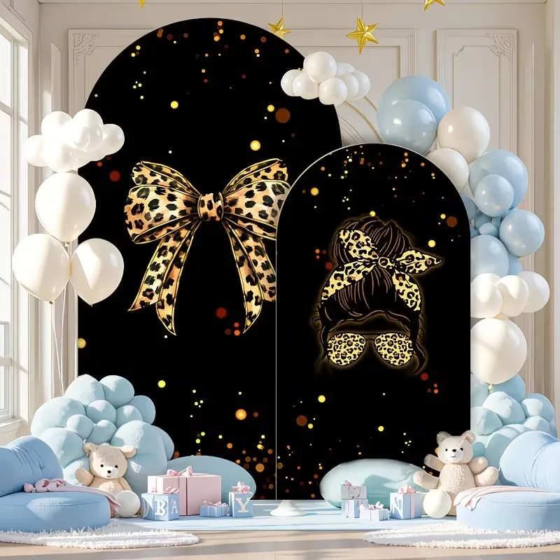 

Mehofond Custom 2-Sided Black Golden Leopard Print High Heels Birthday Party Baby Shower Cover Arch Background Decor Backdrop